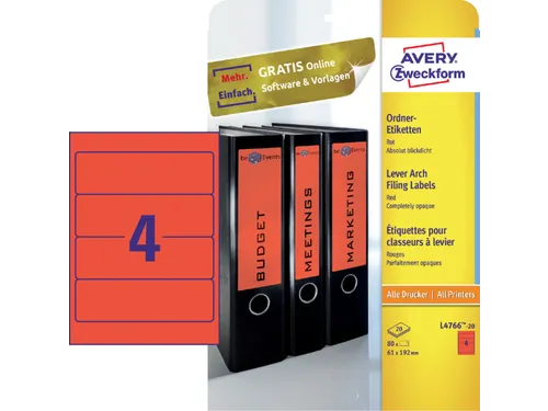 Rugetiket Avery Zweckform breed 192x61mm Rood L4766 80 stuks