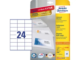 etiket Avery ILK 70x36mm 25 vel + 5 vel extra 24 etiketten per vel wit - 2