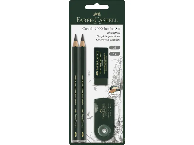 Potloodset Faber-castell 9000 Jumbo 2b, 4b, Gum En Slijper
