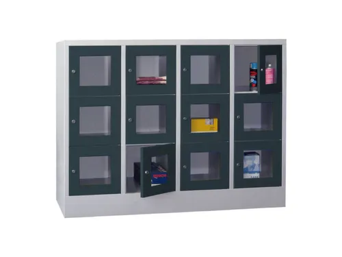 lockerkast,HxBxD 1187x1600x500mm,4x3vakken,RAL7035,front RAL7016