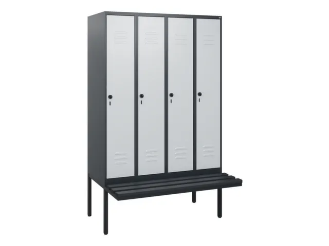 locker met bank,HxBxD 1950x1200x815mm,4vak,vak B 300mm,draaigrendel