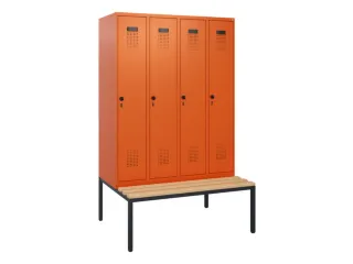 locker met bank,HxBxD 1950x1200x815mm,4vak,vak B 300mm,draaigrendel - 2