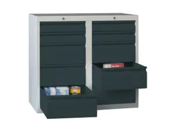 ladekast HxBxD 900x1000x500mm 10laden RAL7035 front RAL7016