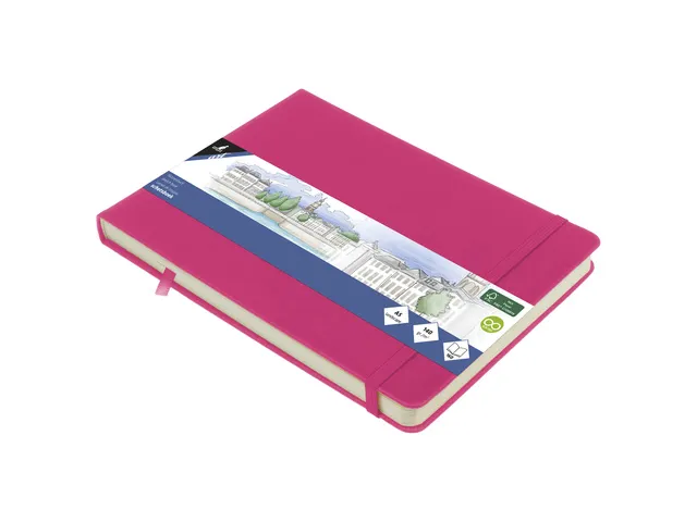 Schetsboek Kangaro A5 landscape hot pink PU HC 80 vel 140gr roomwit me