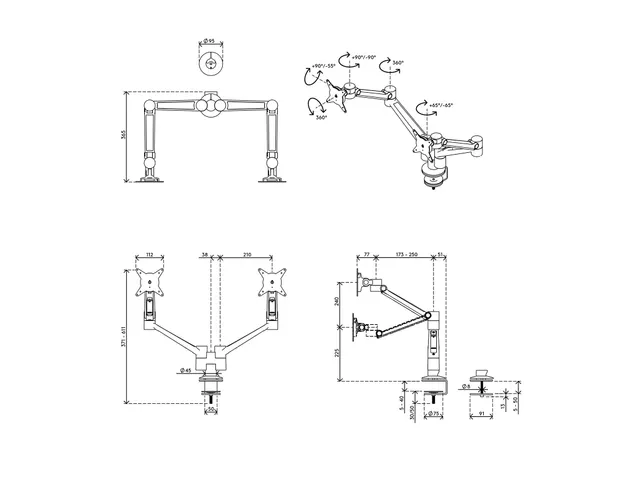 Bras support 2 écrans bureau Viewlite plus 653 Noir