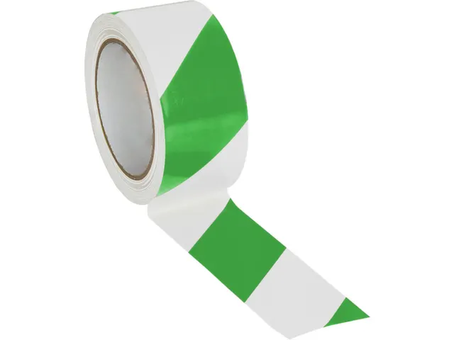 vloermarkeertape,PVC,groen/wit,band LxB 10mx50mm