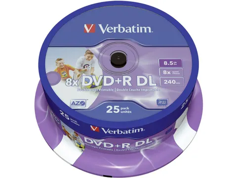 DVD+R Double Layer Wide Inkjet Printable 8.5gb 25 Stuks