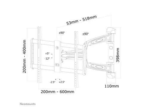 Neomounts LED-W700SILVER Full motion TV-beugel wand - 32-60 inch - max
