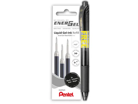 vulling Energel 0,7mm zwart 3 stuks + roller (GRATIS)