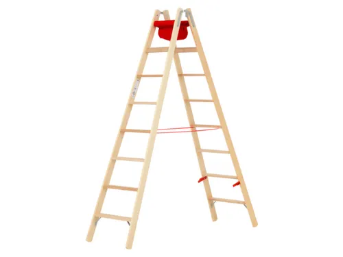 trapladder,beide zijden,2x8,treden,balk L 2,36m,hout