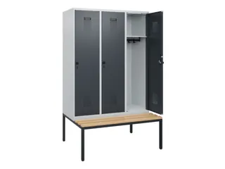 locker met bank,HxBxD 1950x1200x815mm,3vak,vak B 400mm,draaigrendel - 1