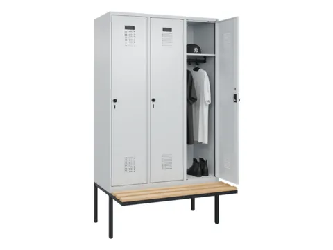 locker met bank,HxBxD 2120x1200x815mm,3vak,vak B 400mm,draaigrendel