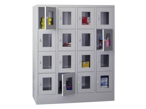 lockerkast,HxBxD 1518x1200x500mm,4x4vakken,RAL7035,front RAL3000