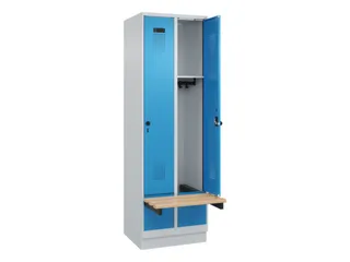 locker met bank,HxBxD 1950x600x815mm,2vak,vak B 300mm,draaigrendel - 1