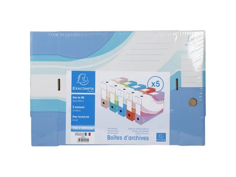 OUTLET Archiefdozen A4 Geassorteerd 25x35cm Rug 80mm Pak van 5 Stuks