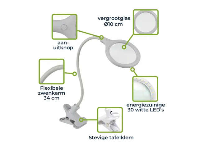 LED Loeplamp Met Bevestigingsklem 5 Dioptrie 6W 30 LEDs WIT