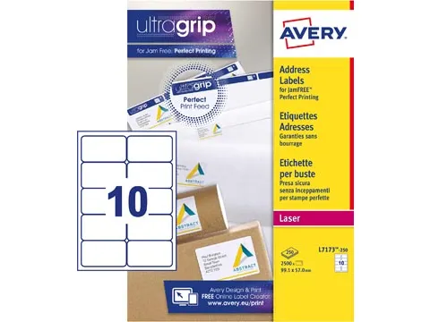 Adresetiket Avery L7173-250 99.1x57mm Wit Laserprinter 2500 Stuks