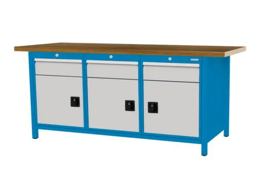 werkbank,HxBxD 860x2000x750mm,onderstel RAL5012,fronten RAL7035