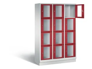 Lockerkast 1800x1200x500mm 3x4 vakken Cilinderslot, Sokkel, RAL3003 - 1