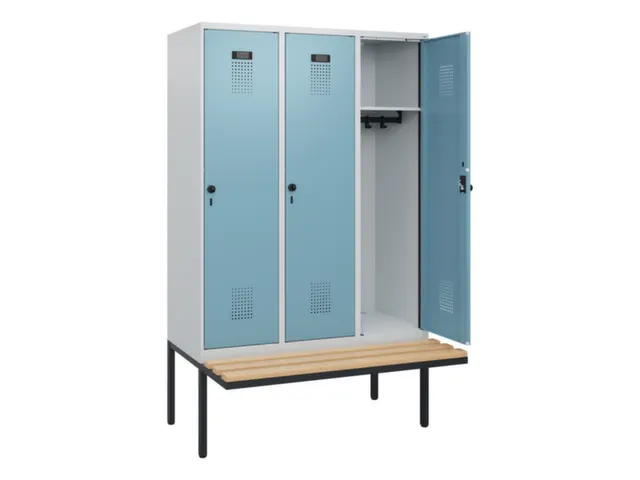locker met bank,HxBxD 1950x1200x815mm,3vak,vak B 400mm,draaigrendel