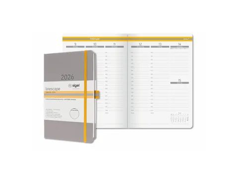 Weekagenda Linecape A5 2026 licht grijs HC (DE) 2 pagina's = 1 week