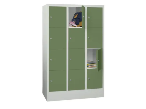 lockerkast,HxBxD 1518x900x500mm,3x4vakken,RAL7035,front RAL6011