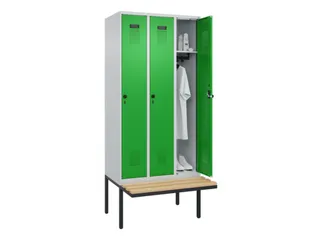 locker met bank,HxBxD 2120x900x815mm,3vak,vak B 300mm,draaigrendel - 1
