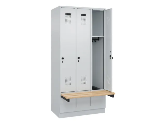 locker met bank,HxBxD 1950x900x815mm,3vak,vak B 300mm,draaigrendel