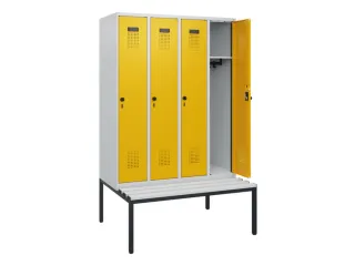 locker met bank,HxBxD 1950x1200x815mm,4vak,vak B 300mm,draaigrendel - 1