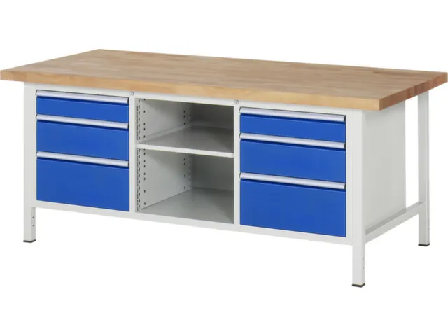 werkbank,HxBxD 840-1040x2000x900mm,beukblad,draagverm. 1250kg,4voeten