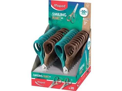 Schaar Maped Smiling Planet 12cm display à 20 stuks bruin/groen