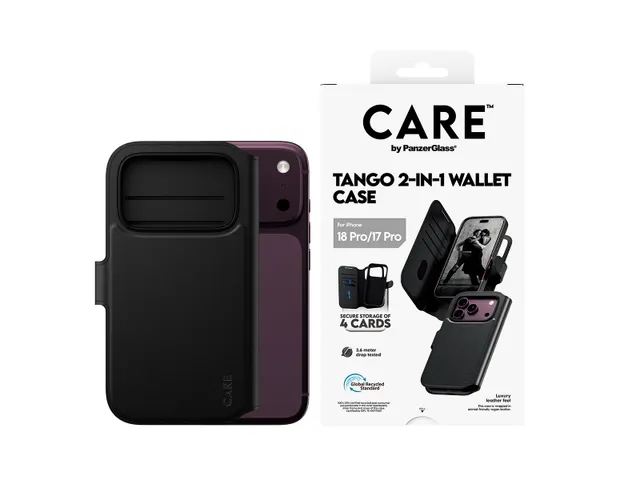 PanzerGlass CARE by Tango 2-in-1 Wallet Case Black w. MagSafe iP