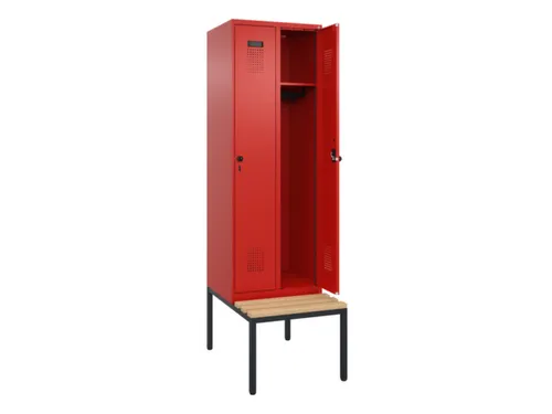 locker met bank,HxBxD 2120x600x815mm,2vak,vak B 300mm,draaigrendel