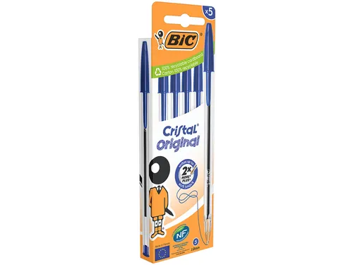 Balpen Bic Cristal medium blauw blister à 5 stuks