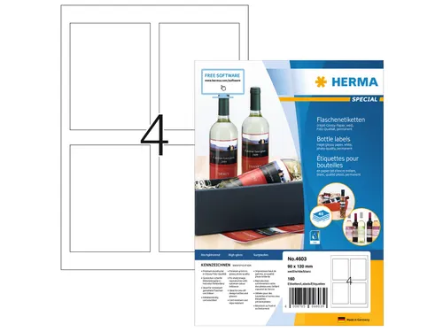 HERMA 4603 Inkjet Flesetiketten A4 90x120mm Glossy 160 stuks