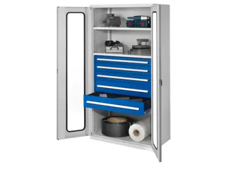 Materiaalkast Vensterdeuren 1950x1000x600mm 2legborden 5laden Ral7035 - 1