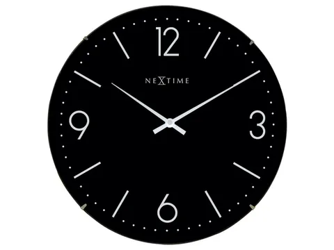 Wandklok NeXtime dia. 35cm bol glas zwart 'Basic Dome' streep/cijfers