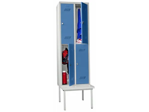 Garderobekast 2150x630x800mm 2x2 Vakken Zitbank Ral7035 Front Ral5012