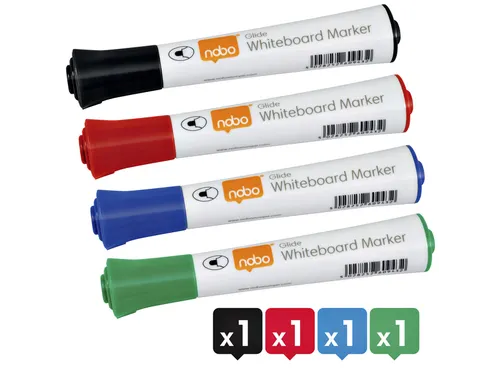 Viltstift Nobo Whiteboard Glide Rond Assorti 3mm Blister à 4st