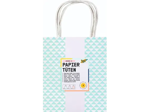 Tas met handvat Folia kraftpapier 115gr 18x21x8cm wit set à 3 dessins