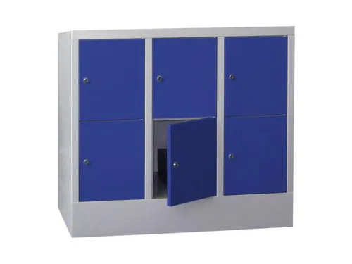 lockerkast,HxBxD 855x900x500mm,3x2vakken,RAL7035,front RAL6011