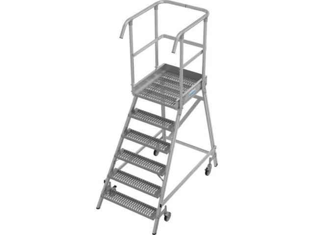 bordestrap,verrijdbaar,bordes H 1,45m,6treden m. R13-laag,aluminium