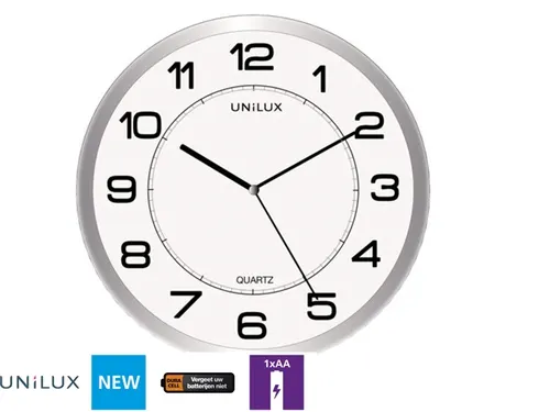 Wandklok Unilux Magnet Ø30,5cm lichtgrijs/wit cijfers