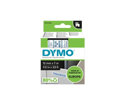 Labeltape Dymo 45014 D1 S720540 12mmx7m blauw op wit
