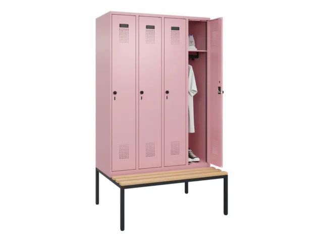 locker met bank,HxBxD 2120x1200x815mm,4vak,vak B 300mm,draaigrendel