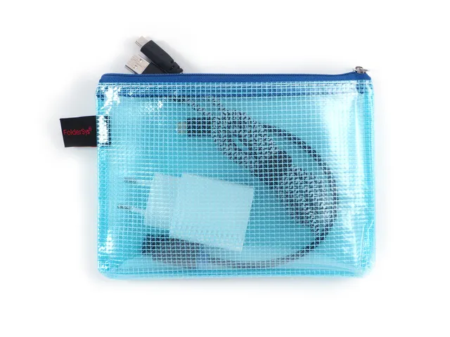 Trousse avec fermeture éclair Foldersys A6 PVC bleu transparent