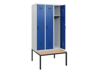locker met bank,HxBxD 1950x900x815mm,3vak,vak B 300mm,draaigrendel - 1