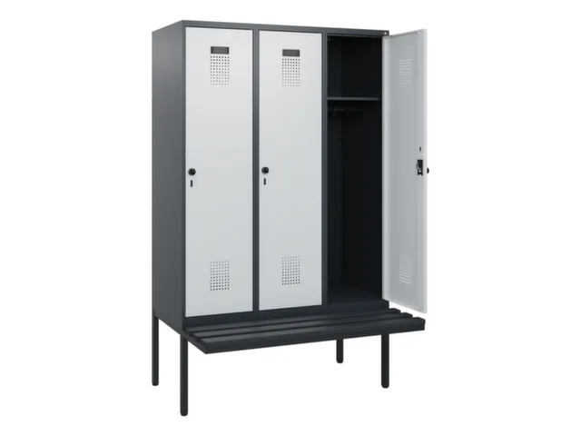 locker met bank,HxBxD 1950x1200x815mm,3vak,vak B 400mm,draaigrendel