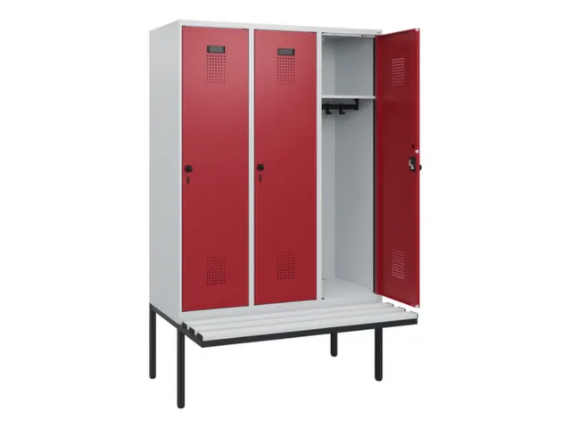 locker met bank,HxBxD 1950x1200x815mm,3vak,vak B 400mm,draaigrendel