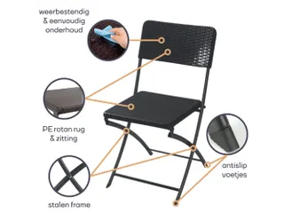 Klapstoel weerbestendige vouwstoel rotanlook Zwart maximaal 300 kg - 3